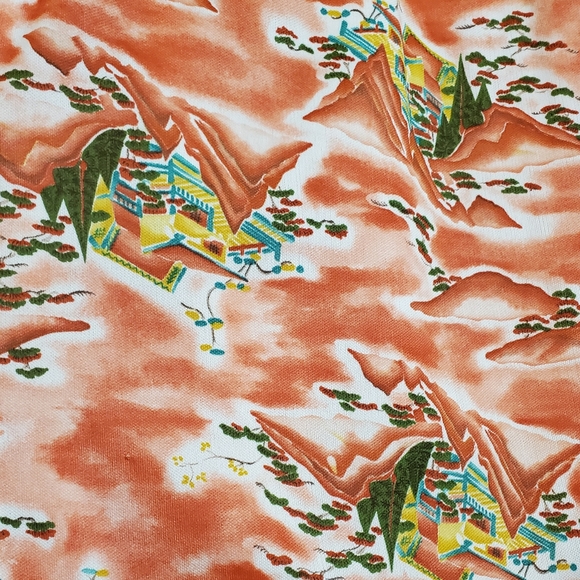 Salmon Vintage Long Dress with Hawaii Print, Lace Trim and Tie Waist - Picture 4 of 15